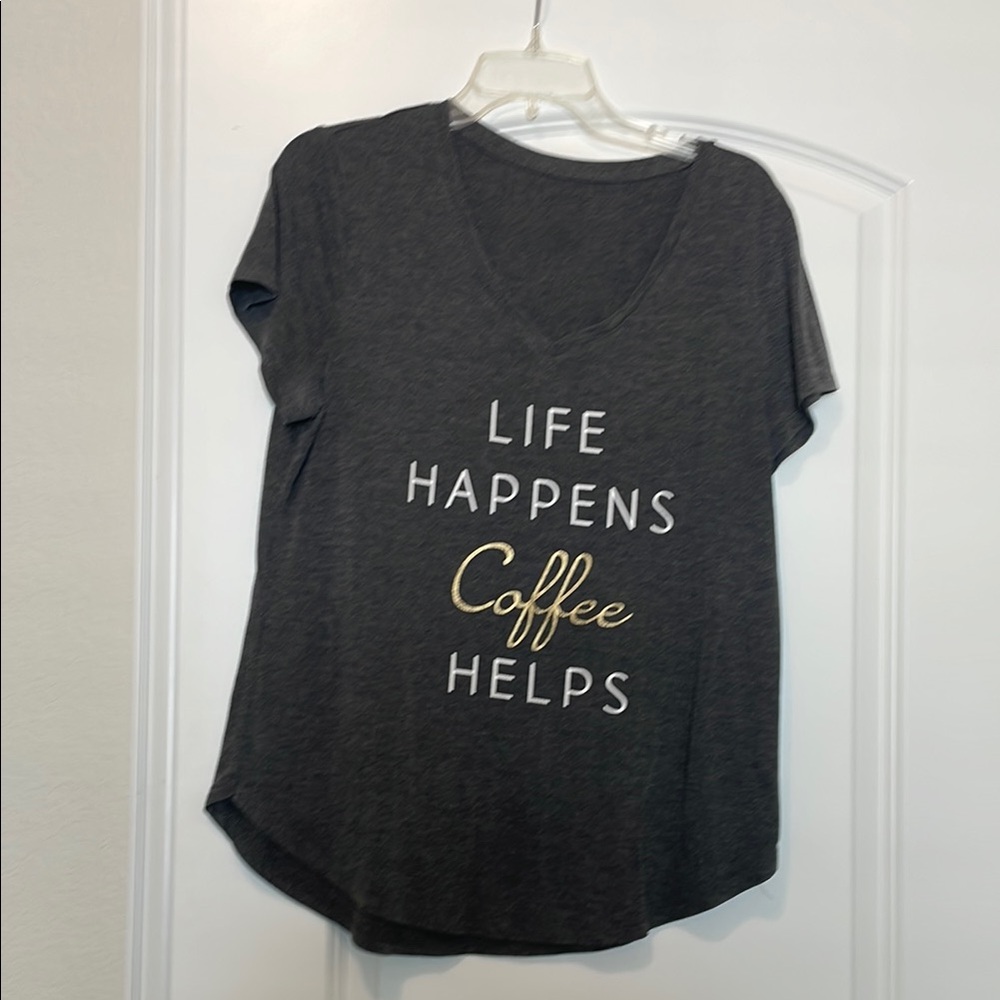 Gray V-Neck Graphic Tee
